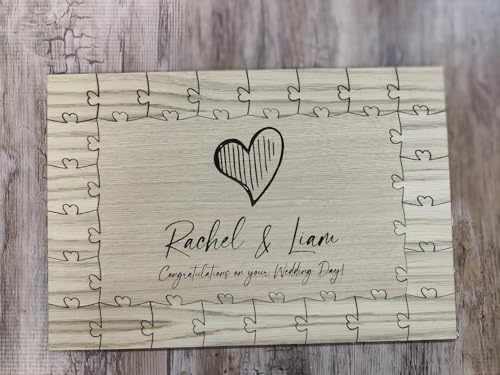 Personalised Contemporary Oak Wedding Guest Book, Wooden Jigsaw Puzzle, 40 Pieces, Engagement Keepsake Gift