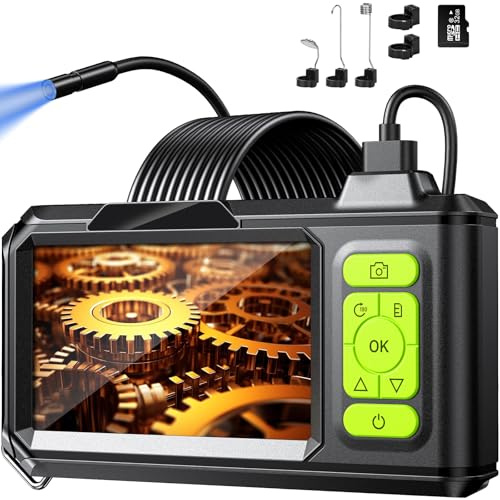 Endoskopkamera mit Licht 4.3 IPS Bildschirm – 1080P HD Inspektionskamera mit 8mm Kamera & 8 LED, IP67 wasserdichtes Endoskop mit 5M halbstarrem Kabel mit 32GB TF-Karte für KFZ Rohrleitungen Industrie