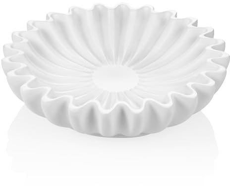 Zocipro Dekoschale Weiß mit Handgefertigtem Rüschenrand 23,5cm, Bowl für Obst, Schlüssel oder Schmuck, Dekorative Schüssel für Tisch & Wohnzimmer, Geschenk zur Einweihung, Hochzeit Geschenk
