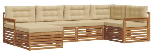 vidaXL Outdoor-Sofagarnitur mit Kissen 6 pcs Natur und Beige, Moderner Outdoor-Sofa, robuster Sitzecke für Garten, bequemer Lounge für die Terrasse