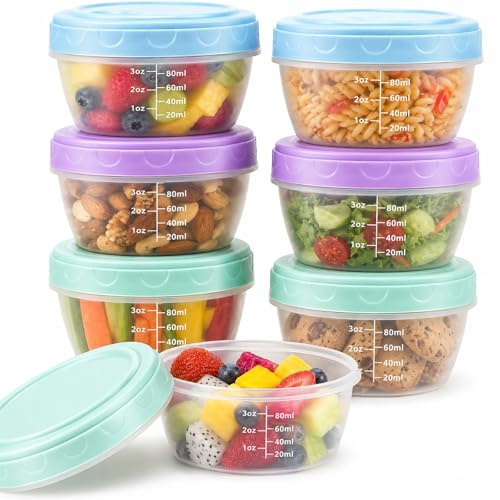 Huanmin 6 Stück Klein Gefrierdosen 120ml Beikost Einfrieren BehäLter, Mehrweg Einfrierdosen mit Deckel, Gefrierdosen Set mit Skalenmarkierung, Dosen zum Einfrieren für Snacks, Saucen, Lebensmittel