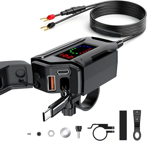Motorbike USB C Charger USB Charger Socket 12V Motorbike | Waterproof Motorcycle USB Socket, 3-in-1 Fast Charging Car Charger with Extendable Type-C Cable for 12–24V Motorbike ATV