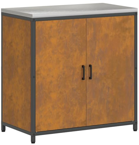 HETFTJN HATTEM - Armario de cocina para exteriores (acero inoxidable, 90 x 50 x 92 cm, armario de jardín moderno con 2 puertas y estantes para jardín, zona de barbacoa e interior)