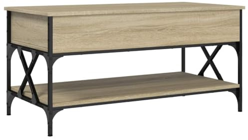 KGFHERENB Höhenverstellbarer Couchtisch 100x50 cm Sonoma-Eiche Metall | Funktioneller Tisch für Ihr Wohnzimmer mit praktischer Lift-Funktion und verdecktem Stauraum unter der Platte.