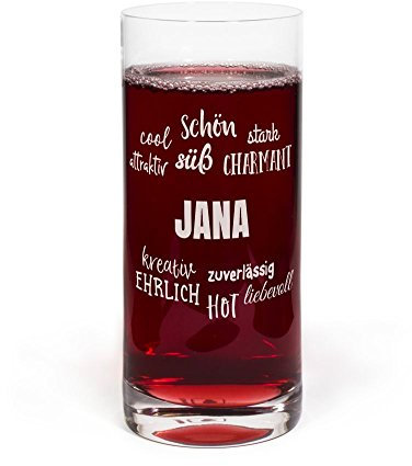 printplanet® Glas mit Namen Jana graviert - Leonardo® Trinkglas mit Gravur - Design Positive Eigenschaften