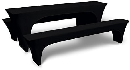 Stoff-Kollektion - Hussen Bierzeltgarnitur Set 3er aus Polyester - Stretch Bierbank- & Biertischhussen - Festzeltgarnitur aus 1x Biertischbezug 220x50x70cm & 2X Bierbankbezug 220x25x45cm - Schwarz