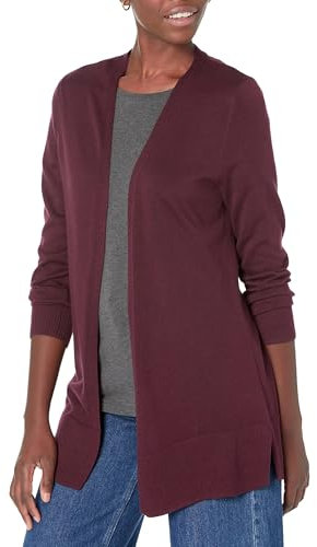 Amazon Essentials Damen Leichte Strickjacke ohne Knöpfe (in Übergröße erhältlich), Burgunderrot, XS