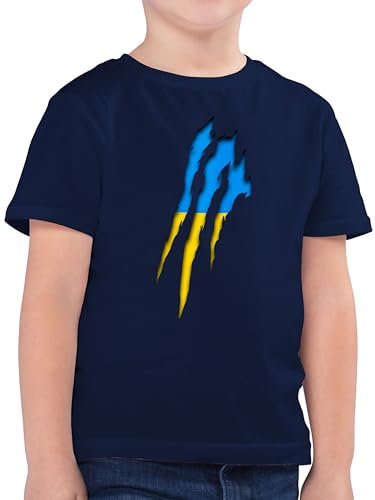 Kinder T-Shirt Jungen - Fahnen und Flaggen - Ukraine Krallenspuren - 164 (14/15 Jahre) - Dunkelblau - Stadt Ukranian t-Shirts Country ukrainischem t Shirt ukrainischen Shirts ukrain Tshirts