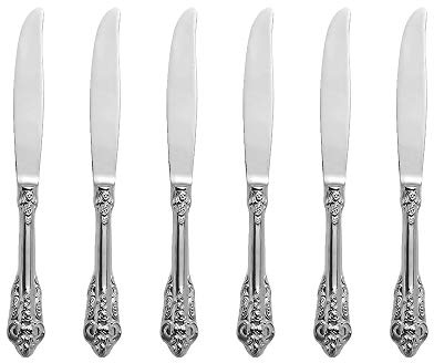 ZFQ Silber Besteck-Set Barock, Antik Look, aus 18/10 Edelstahl Spiegelpolierte, ideal für Haus, Küche, Restaurant, Hochzeit, Partys, Nachmittagstee, Tafelmesser 6-teiliges, Länge 24.2cm