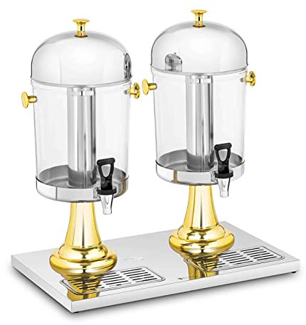 Royal Catering Distributeur De Jus De Fruit Fruits Boisson Froide Fontaine À Cocktail Punch RCSD-2G (Volume 2 x 8 l, Récipients Ø 22 cm, Dispositif De Refroidissement Intégré, Plastique & Inox)