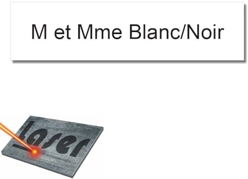 Plaque gravée pour nom boîte aux lettres autocollante 10x2,5cm personnalisée 1 à 3 lignes Blanc écriture Noire