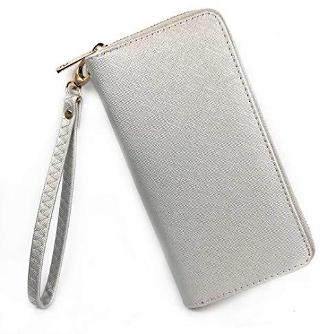 Portafoglio Donna Zip Around In Pelle Sintetica Grande Elegante Spazioso Capiente Con Portamonete Portatessere Idea Regalo - Argento