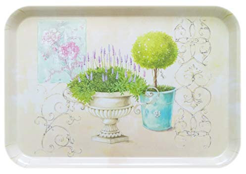 Lashuma Mittel großes Serviertablett 38x26 cm, Küchentablett aus Melamin, Eckiges Kaffeetablett, Druck: Garten