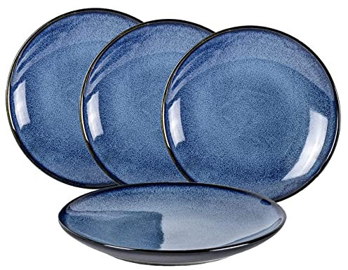 UNICASA Plato Llano, Servicio de Mesa 4 Personas, Platos de Postre/Plato de Menú/Accesorios de Mesa en Color Azul 26 cm - 4 Piezas
