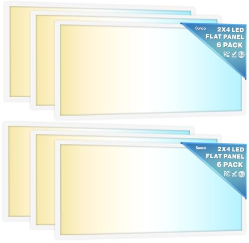Sunco 6 Pack 2x4 LED Flat Panel Light Drop Ceiling Office Shop Commercial Warehouse Fixture, 6500 Lumens, Selectable Features, 30W/40W/50W, 4000K/5000K/6000K, Dimmable (0-10V), Dustproof ETL