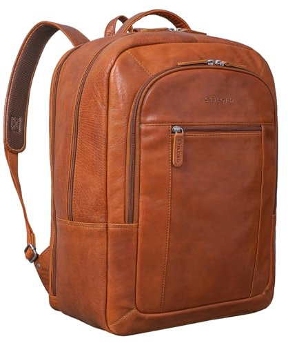 STILORD 'Erikson' Rucksack Leder XL Laptoprucksack 15 16 17 Zoll Business Backpack Großer Lederrucksack Vintage mit Trolley-Aufstecksystem und Anti Diebstahl Fach, Farbe:maraska - braun