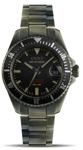 Out of Order AUTOMATIK QUARANTA Edelstahl Datum Schwarz Vintage Unisex Uhr