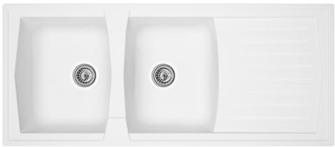 Liquida AR20WH 2.0 Bowl SMC Composite Reversible Inset Large White Kitchen Sink