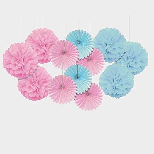 Decoration Kit - Pom Poms Multicolour Decorations, Paper Flower Pompom Fans Balls Tissue Multicoloured for Wedding Birthday, Carnival, Party Puff Balls (12 Pcs)