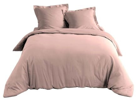 douceur d'intérieur, Housse de Couette (260 x 240 cm) Percaline Rose, Percale de Coton