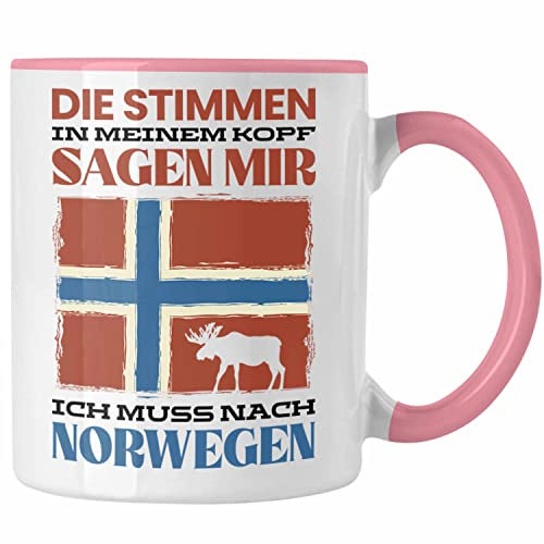 Trendation - Norwegen Geschenke Tasse Flagge Nordkap Elch Die Stimmen In Meinem Kopf Sagen Ich Muss Nach Norwegen (Rosa)