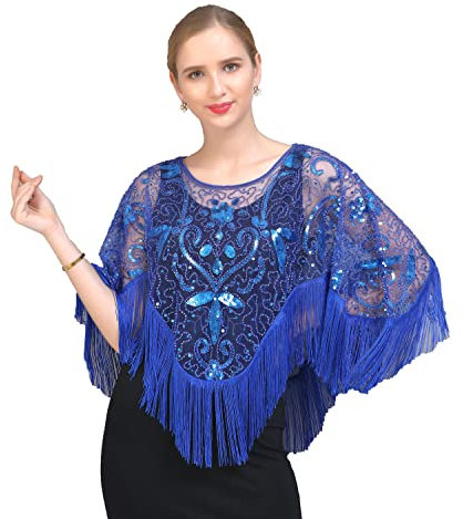 EORUBE 1920s Stola Schal Damen Pailletten Umschlagtücher für Abendkleid Retro Gatsby Party Kostüm Accessoires (Blau)