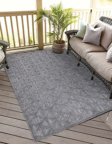 carpet city In-& Outdoor Teppich - 240x340 cm - für Innen-& Außenbereich - Wetterfest Balkon-Teppich, Terrasse, Flur, Küche - Wohnzimmer-Teppiche - Hochtief/ 3D-Effekt - Geo-Muster in Anthrazit