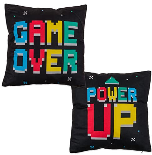 MIJOMA Dekokissen Gamerkissen Kuschelkissen Wendekissen für Gamer Power Up & Game Over, mit Reissverschluss, Kissen ca. 40 x 40 cm, Geschenk Sofaabend