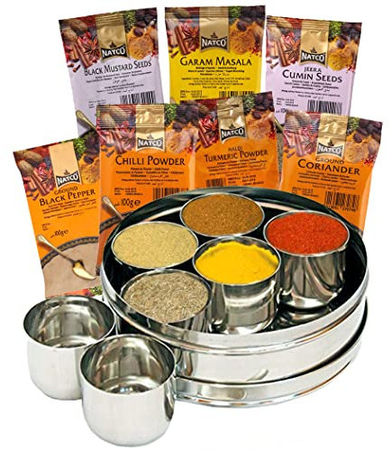 Offer Shop Indian Spices for Cooking with Stainless Steel Dabba with Clear Lid - 7 Authentic Kitchen Masala Powder | Perfect Cooking Gift