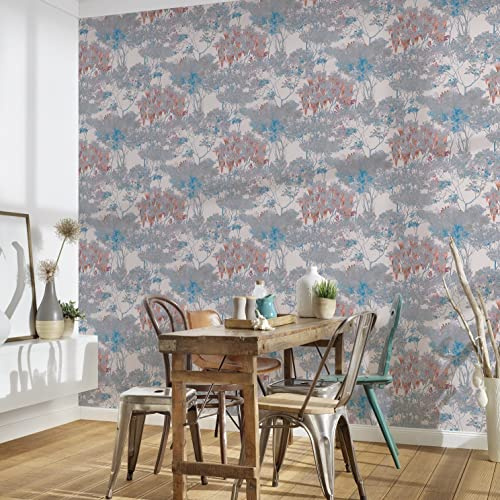 Architects Paper Tapete Floral Bunt Weiß Grau Blau Rosa Arcade 391732 - Vliestapete Pflanzen - 10,05 m x 0,53 m Made in Germany