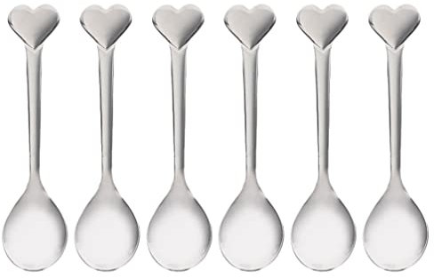 BESTonZON 6Pcs Stainless Steel Love Spoon ice Cream Scoop Creative Sugar Spoon Heart Coffee Spoon Heart Dessert Spoons jam Spoon Kids Cereal Heart Design Spoons Italian Pudding Spoon Child