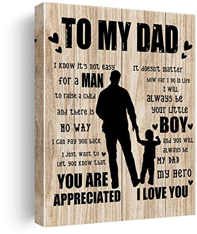 Rustikal to My Dad My Hero I Love You Leinwand-Wandkunst-Dekoration, Vater-Poster, Geschenke, Gemälde, gerahmte Schilder, Bilddruck für Zuhause, Raumdekoration, 30,5 x 38,1 cm