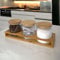 HOMELOX Set Of 3 Glass Tea Coffee Sugar Jars Canisters with Bamboo Stand Kitchen Storage