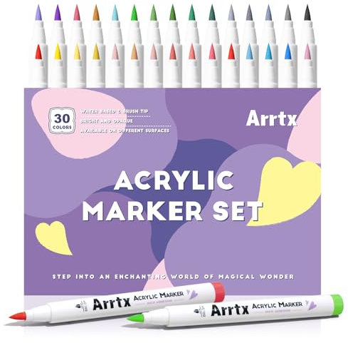 Arrtx Marqueurs pour peinture acrylique 30A couleurs,Marqueurs pour peinture acrylique,Marqueurs pour peinture acrylique à pointe pinceau,Marqueurs pour peinture