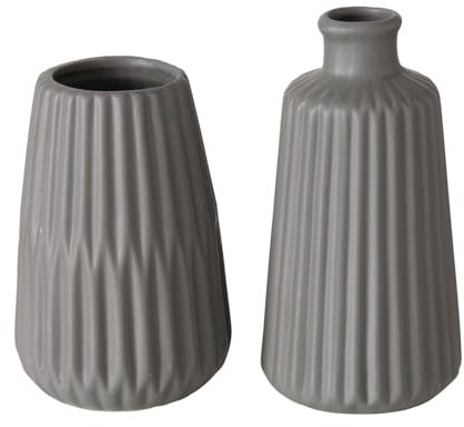 Vase Esko in Grau - Keramik - Höhe 18 und 15 cm - 2 Stück im Set