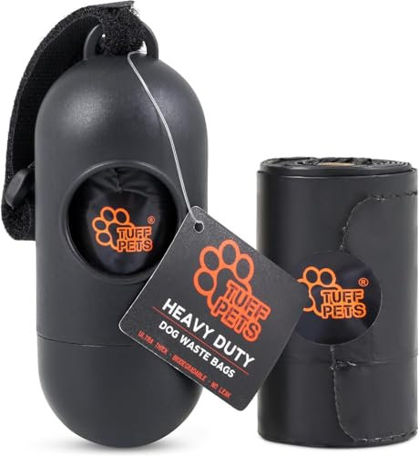 Tuff Pets Dog Poop Bag Holder - Poo Bag Holder Made From Bamboo - 1 Roll of Tuff Pets Poo Bags (10 Bags) Included - Doggy Pooh Bag Dispenser - Works With Any Poop Bag Rolls