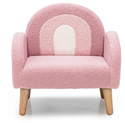 GYMAX Divano per Bambini, Sedia Imbottita in Peluche e Spugna, Poltrona per Bambini con Schienale e Braccioli Ergonomici, per Bambini 3-5 Anni, Camera da Letto, Asilo (ROSA)