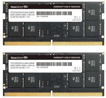TEAMGROUP Elite SODIMM DDR5 16GB (2x8GB) 5600Mhz (PC5-44800) CL46 Non-ECC sin búfer 1.1V 262 Pin Módulo de memoria RAM para portátil - TED516G5600C46ADC-S016