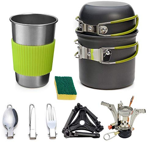 ISFORU Lot de 10 ustensiles de cuisine de camping en aluminium pour 1 à 2 personnes