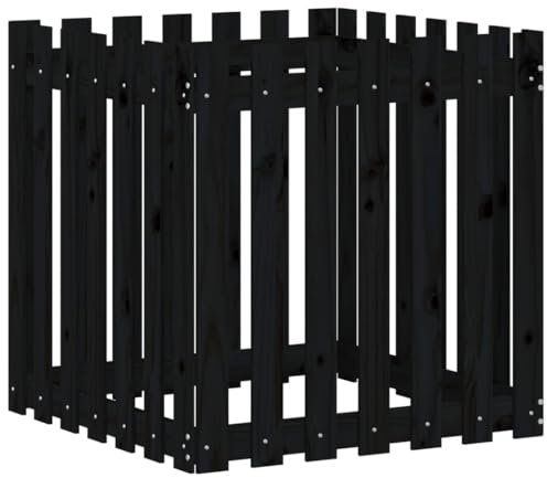 Hochbeet aus Holz, Lattenzaun Design Blumenbeet Blumenkasten Pflanzkasten Pflanzbeet Gartenbeet Pflanzkübel für Garten & Balkon, Schwarz 70x70x70 cm Kiefernholz