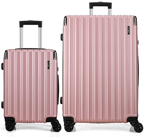 FLIEE Suitcase Set |4 Silent Dual Spinner Wheels |Lightweight Hard Shell Suitcases | TSA 3 Digit Combination Lock | Aluminium Telescopic Handle (Rose, Cabin 20 + Large 28)