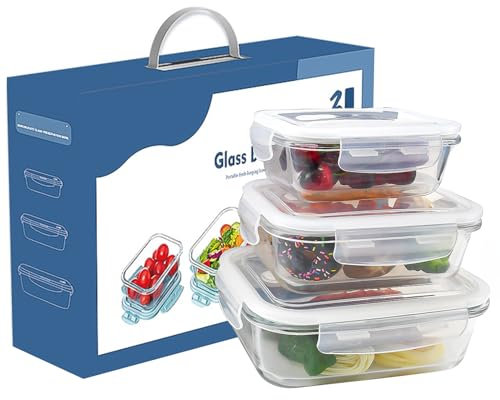 Kleemeiero 3er-Pack Frischhaltedosen Glas mit Deckel 1040ml +700ml+410ml Meal Prep Gläser Glasbehälter mit Deckel Lunchbox Glas Vorratsdosen - Spülmaschinen, Mikrowellen & Gefrierschrankfreundlich