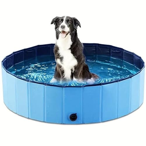 Piscina per cani grandi e piccoli, pieghevole, per cani, vasca da bagno, 80 x 30 cm, stabile, per animali domestici, bambini, antiscivolo, portatile, blu | FOLDIPOOL