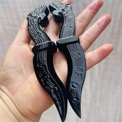 AtkitS meditación Obsidiana Natural esmerilada Cabeza Hueca Daga Cristal Tallado a Mano Cuchillo Artesanal Regalo for Hombres talismán mágico Espada Suministros de Bruja