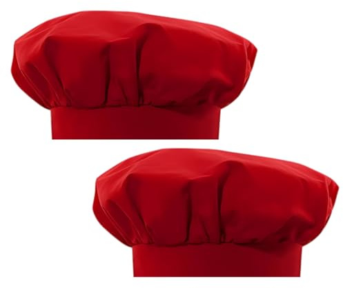 ZAMXHUG 2pcs Kochmützen - Kochmütze für Küche Kochen, Chef Hut Verstellbar Catering Service Haarnetz Küche Wiederverwendbare Mesh Dining Beanie Kochhaube Damen Herren(Rot)