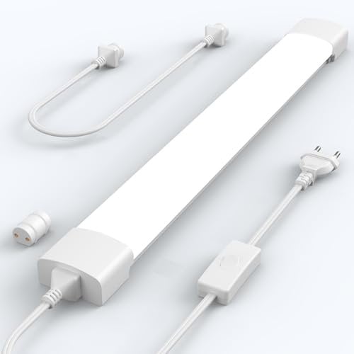 ANTENLICHT LED Feuchtraumleuchte 40CM mit Stecker Plug und Play oder Kabelgebunden, Einfache Reihenschaltung Werkstattlampe mit 16W 5000k Kaltlweiß 1760Lumen, Wasserfest IP65 für Keller Garage, Weiß
