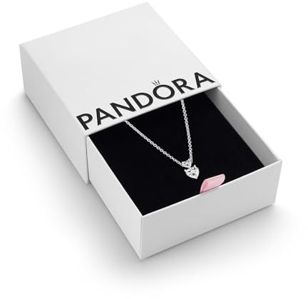 PANDORA Double Heart Pendant Collier Necklace, Gift Box | Sterling Silver Necklace, Two Heart-Shaped Stones of Different Sizes With Cubic Zirconia, Adjustable Chain