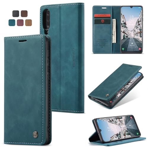 owlhold Handyhülle für Samsung Galaxy A50/A50S/A30S Hülle, Premium Lederhülle Weiches Vintage-Nubukleder Faltbare Ständer Klapphülle stoßfest Schutzhülle für Samsung A50/A50S/A30S -Blaugrün