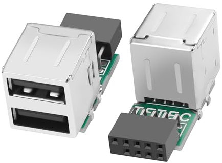 XMSJSIY Adaptador de placa base USB 2.0 de 9 pines tipo A de 9 pines hembra a 2 puertos USB 2.0 adaptador de cabecera interna para transmisión de datos tipo vertical, 2 unidades