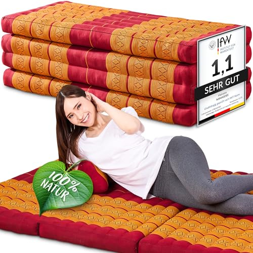 Namasdee Klappmatratze 200x110x8cm mit 100% natürlicher Kapokfüllung (Rot/Gelb)